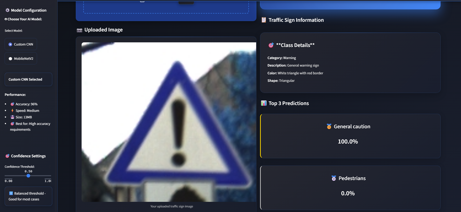Traffic Sign Recognition dashboard preview